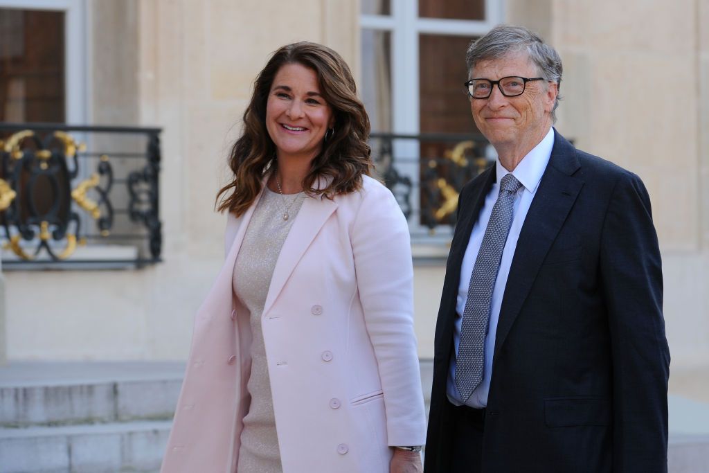 PARIS, FRANCE - APRIL 21: Bill and Melinda Gates arrive at the Elysee Palace before receiving the award of Commander of the Legion of Honor by French President Francois Hollande on April 21, 2017 in Paris, France. French President FranÂois Hollande awarded the Honorary Commander of the Legion of Honor to Bill and Melinda Gates as the highest national award under the partnership between France and the Bill & Melinda Gates Foundation, which have been unavoidable actors for several years Of development assist
