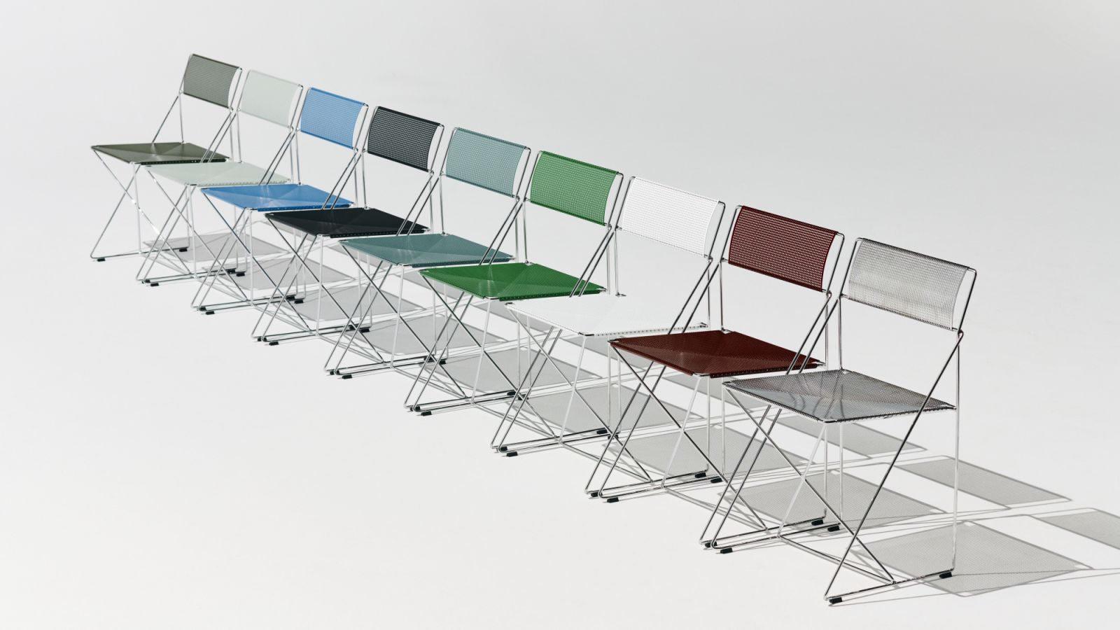 A linear composition displaying the X-Line Chair's new colour palette