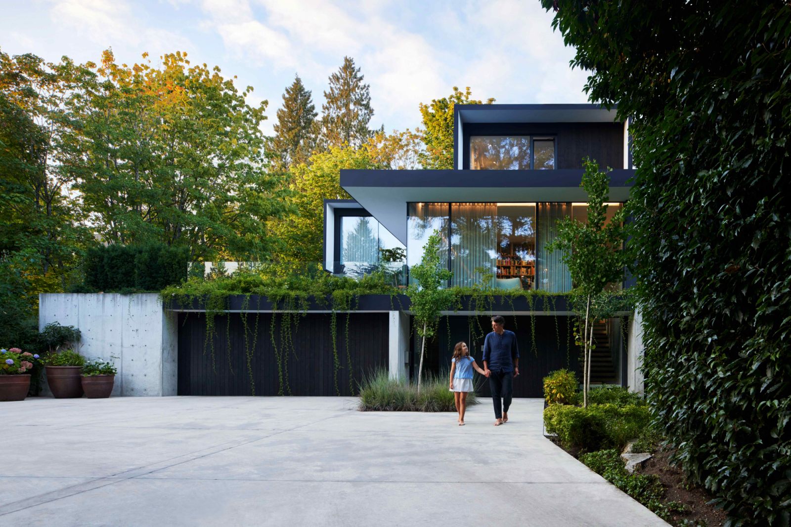 The layered, multi-level façade of the Burgers’ family home in West Vancouver